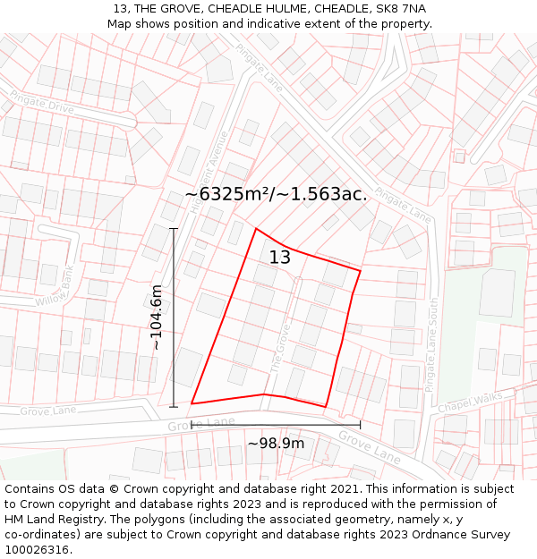 13, THE GROVE, CHEADLE HULME, CHEADLE, SK8 7NA: Plot and title map