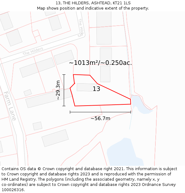 13, THE HILDERS, ASHTEAD, KT21 1LS: Plot and title map