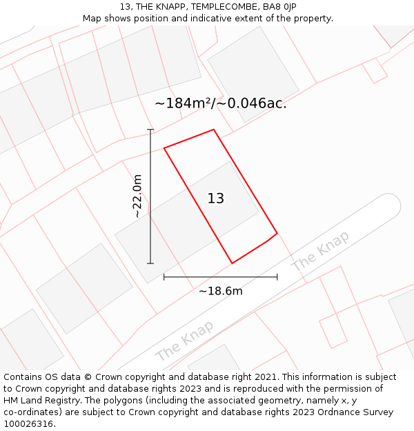 13, THE KNAPP, TEMPLECOMBE, BA8 0JP: Plot and title map