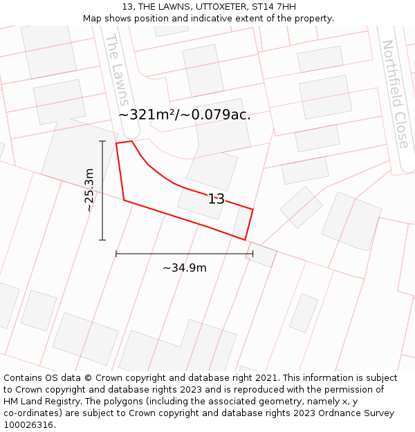 13, THE LAWNS, UTTOXETER, ST14 7HH: Plot and title map