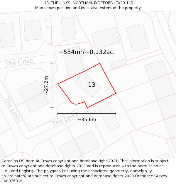 13, THE LINKS, NORTHAM, BIDEFORD, EX39 1LS: Plot and title map