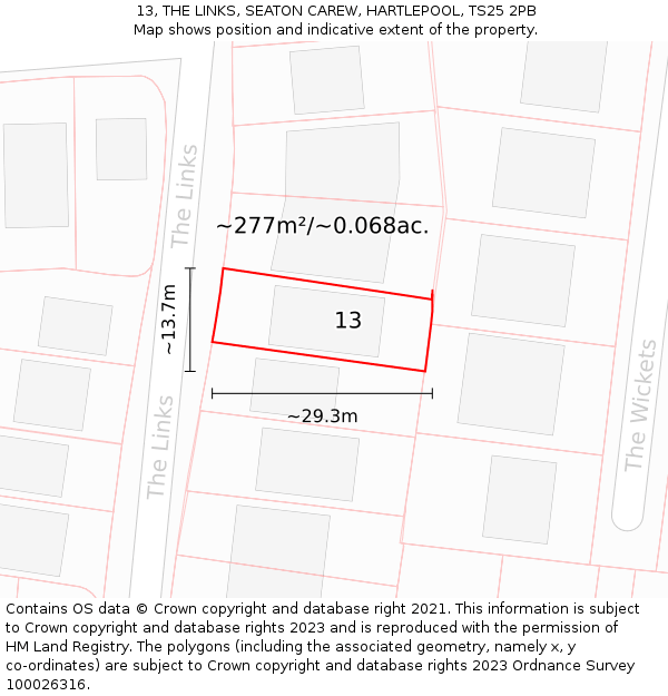 13, THE LINKS, SEATON CAREW, HARTLEPOOL, TS25 2PB: Plot and title map