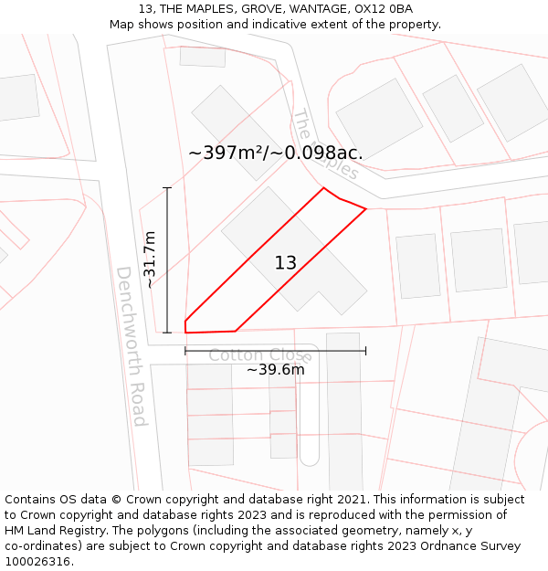 13, THE MAPLES, GROVE, WANTAGE, OX12 0BA: Plot and title map