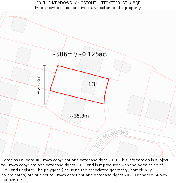 13, THE MEADOWS, KINGSTONE, UTTOXETER, ST14 8QE: Plot and title map