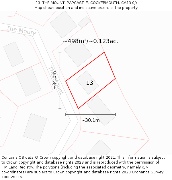 13, THE MOUNT, PAPCASTLE, COCKERMOUTH, CA13 0JY: Plot and title map