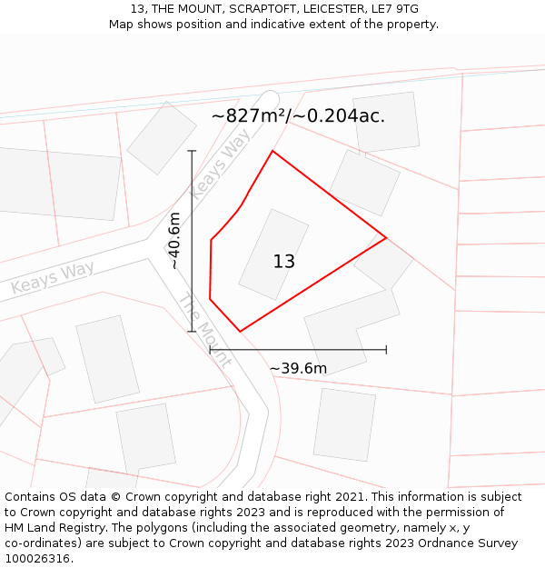 13, THE MOUNT, SCRAPTOFT, LEICESTER, LE7 9TG: Plot and title map