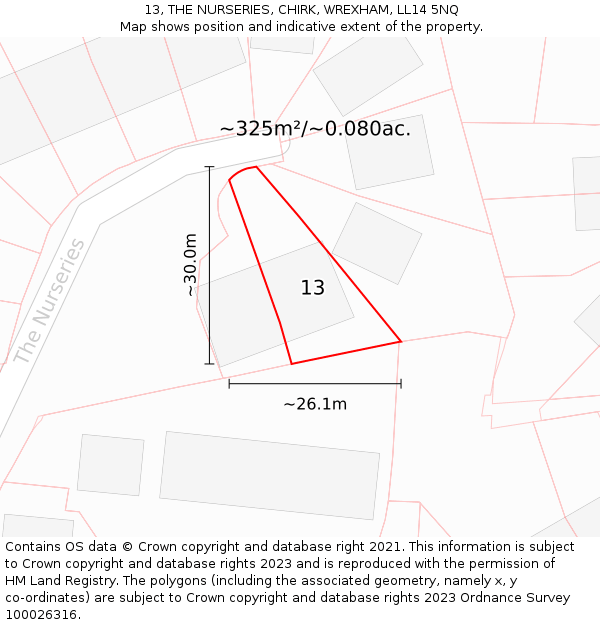 13, THE NURSERIES, CHIRK, WREXHAM, LL14 5NQ: Plot and title map