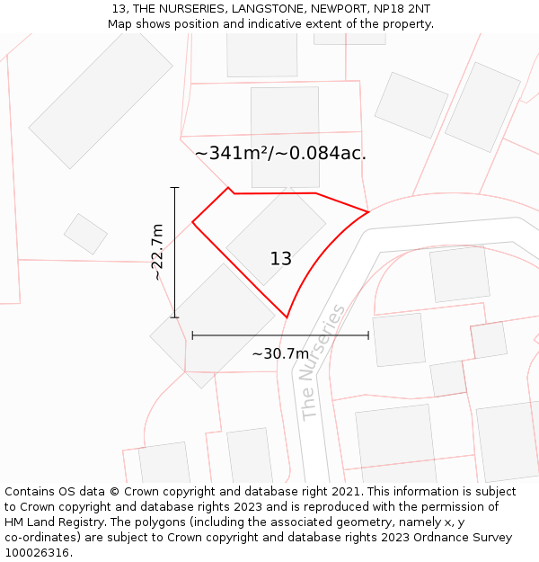 13, THE NURSERIES, LANGSTONE, NEWPORT, NP18 2NT: Plot and title map