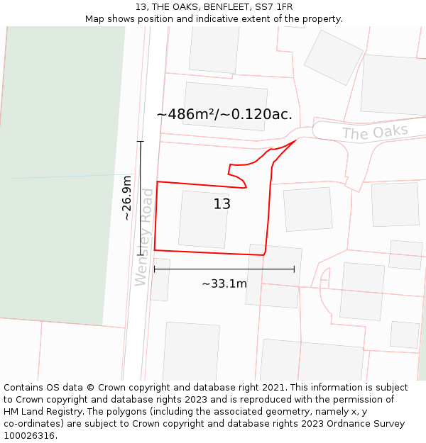 13, THE OAKS, BENFLEET, SS7 1FR: Plot and title map