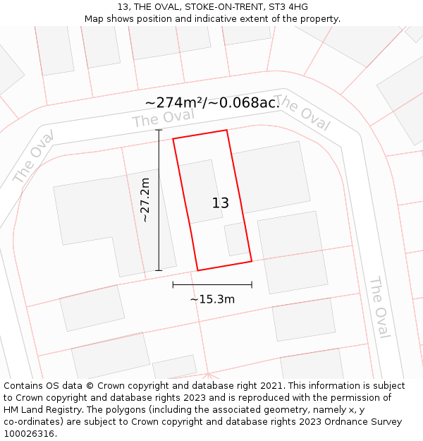 13, THE OVAL, STOKE-ON-TRENT, ST3 4HG: Plot and title map