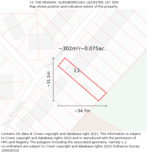 13, THE RINGWAY, QUENIBOROUGH, LEICESTER, LE7 3DN: Plot and title map
