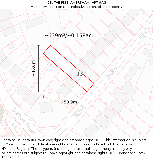 13, THE RISE, AMERSHAM, HP7 9AG: Plot and title map