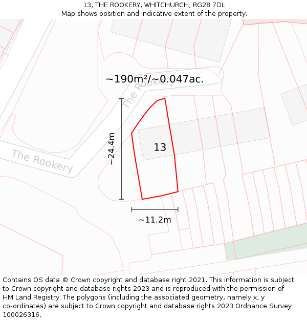 13, THE ROOKERY, WHITCHURCH, RG28 7DL: Plot and title map