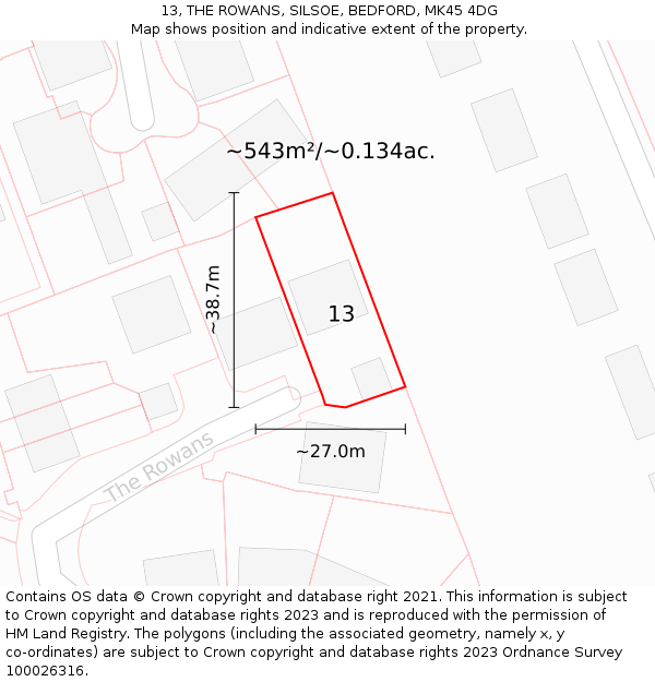 13, THE ROWANS, SILSOE, BEDFORD, MK45 4DG: Plot and title map
