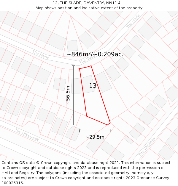 13, THE SLADE, DAVENTRY, NN11 4HH: Plot and title map