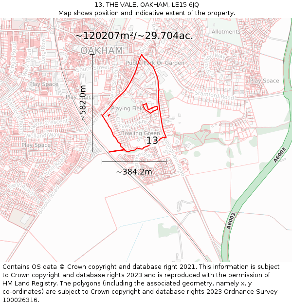 13, THE VALE, OAKHAM, LE15 6JQ: Plot and title map