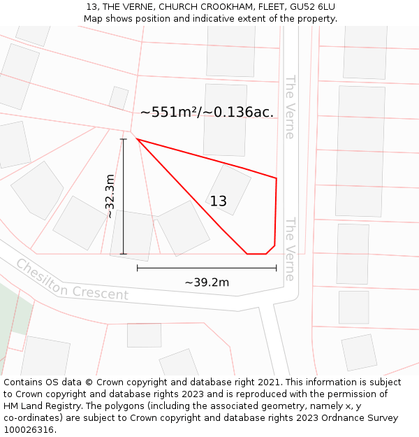 13, THE VERNE, CHURCH CROOKHAM, FLEET, GU52 6LU: Plot and title map