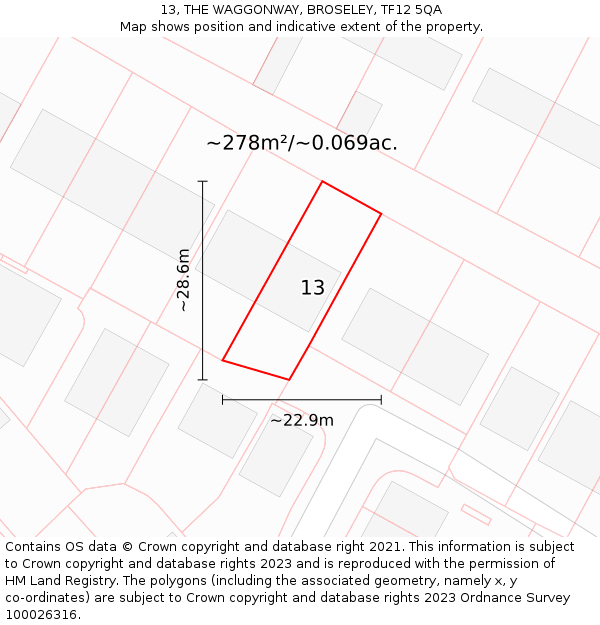 13, THE WAGGONWAY, BROSELEY, TF12 5QA: Plot and title map