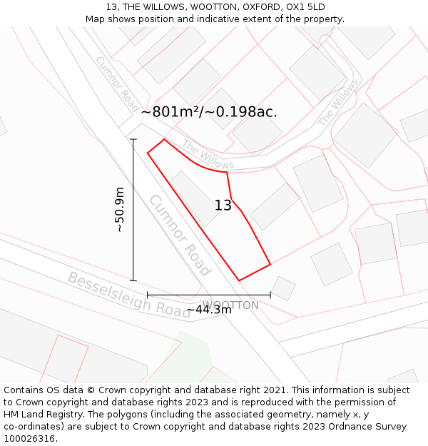 13, THE WILLOWS, WOOTTON, OXFORD, OX1 5LD: Plot and title map