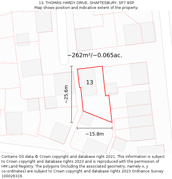 13, THOMAS HARDY DRIVE, SHAFTESBURY, SP7 8SP: Plot and title map
