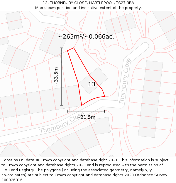 13, THORNBURY CLOSE, HARTLEPOOL, TS27 3RA: Plot and title map