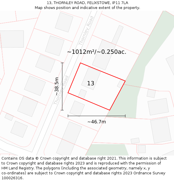 13, THORNLEY ROAD, FELIXSTOWE, IP11 7LA: Plot and title map