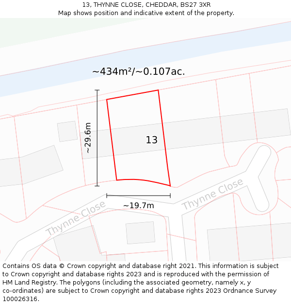 13, THYNNE CLOSE, CHEDDAR, BS27 3XR: Plot and title map