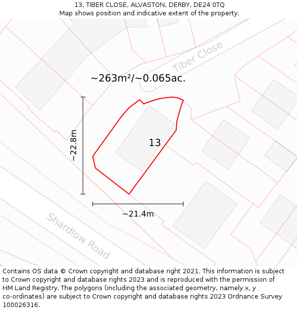 13, TIBER CLOSE, ALVASTON, DERBY, DE24 0TQ: Plot and title map