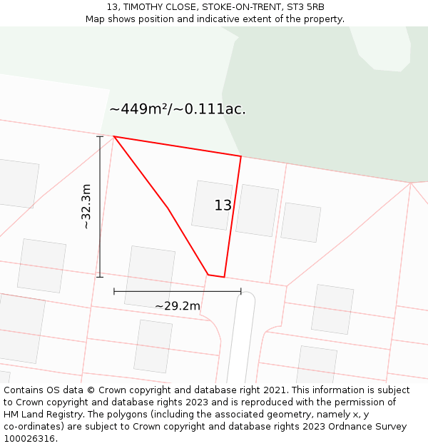 13, TIMOTHY CLOSE, STOKE-ON-TRENT, ST3 5RB: Plot and title map