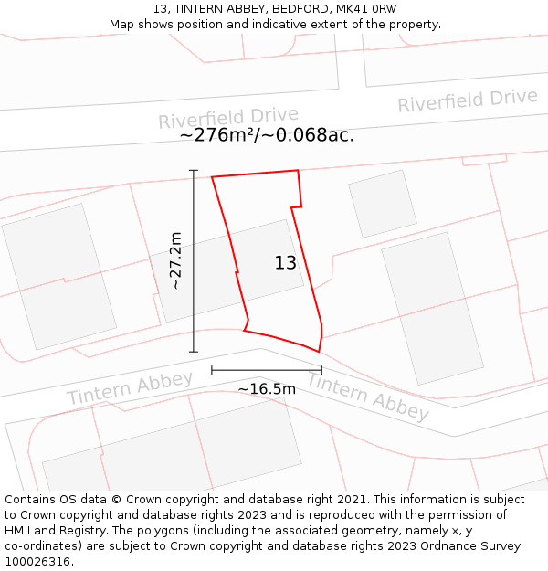 13, TINTERN ABBEY, BEDFORD, MK41 0RW: Plot and title map