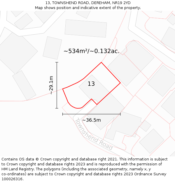 13, TOWNSHEND ROAD, DEREHAM, NR19 2YD: Plot and title map