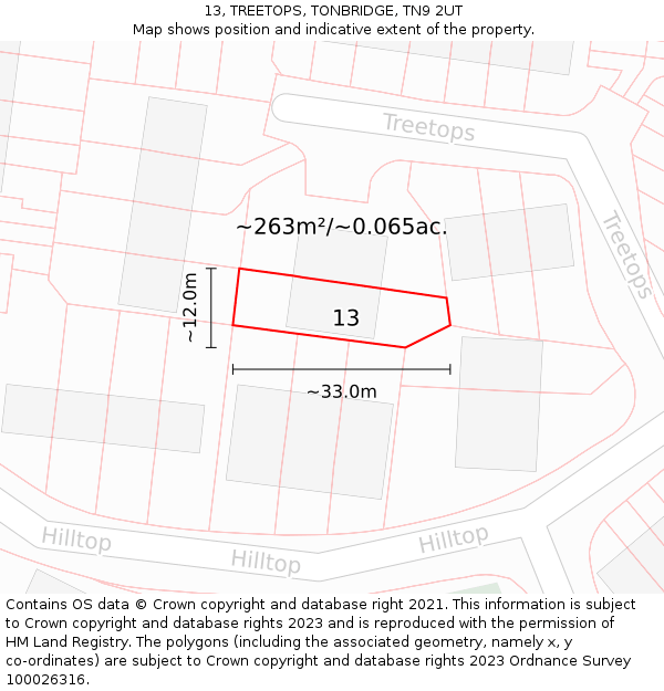 13, TREETOPS, TONBRIDGE, TN9 2UT: Plot and title map