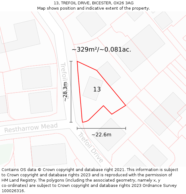 13, TREFOIL DRIVE, BICESTER, OX26 3AG: Plot and title map