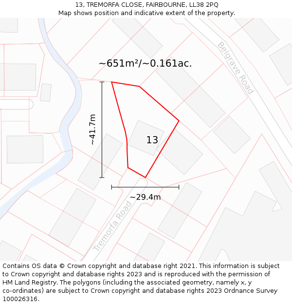 13, TREMORFA CLOSE, FAIRBOURNE, LL38 2PQ: Plot and title map