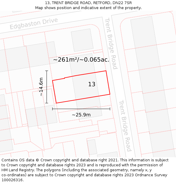 13, TRENT BRIDGE ROAD, RETFORD, DN22 7SR: Plot and title map