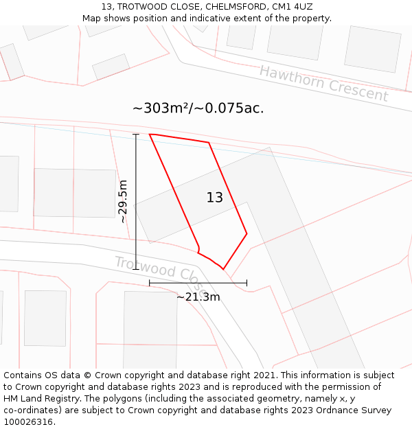 13, TROTWOOD CLOSE, CHELMSFORD, CM1 4UZ: Plot and title map