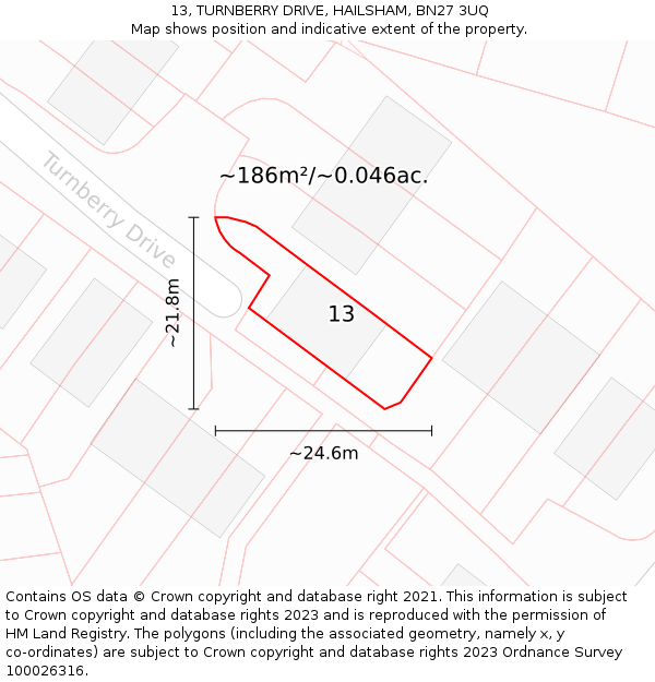 13, TURNBERRY DRIVE, HAILSHAM, BN27 3UQ: Plot and title map