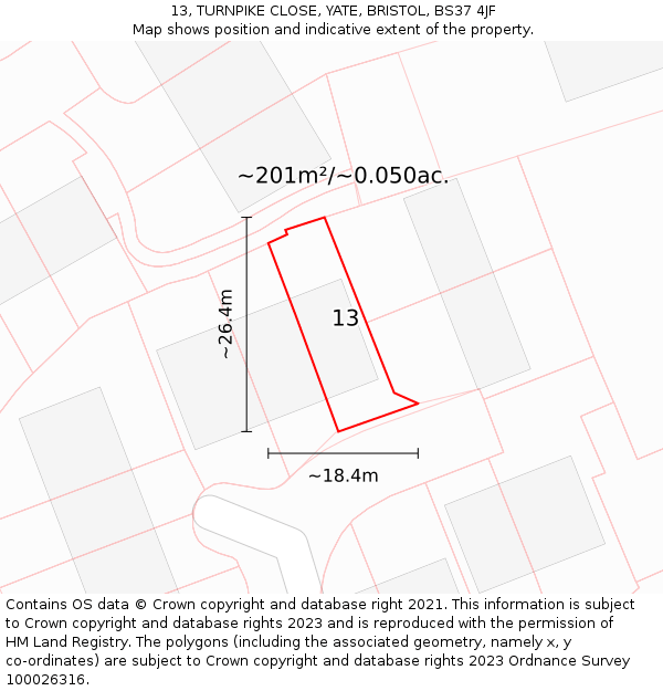 13, TURNPIKE CLOSE, YATE, BRISTOL, BS37 4JF: Plot and title map
