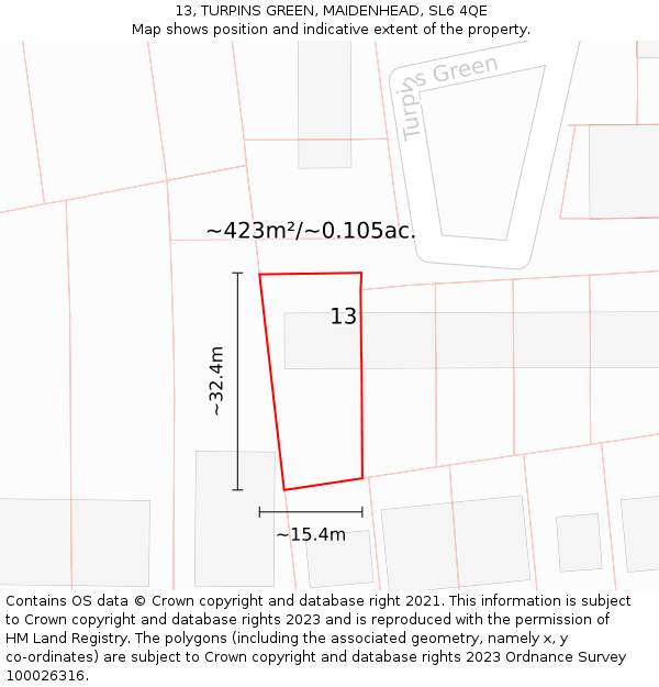 13, TURPINS GREEN, MAIDENHEAD, SL6 4QE: Plot and title map