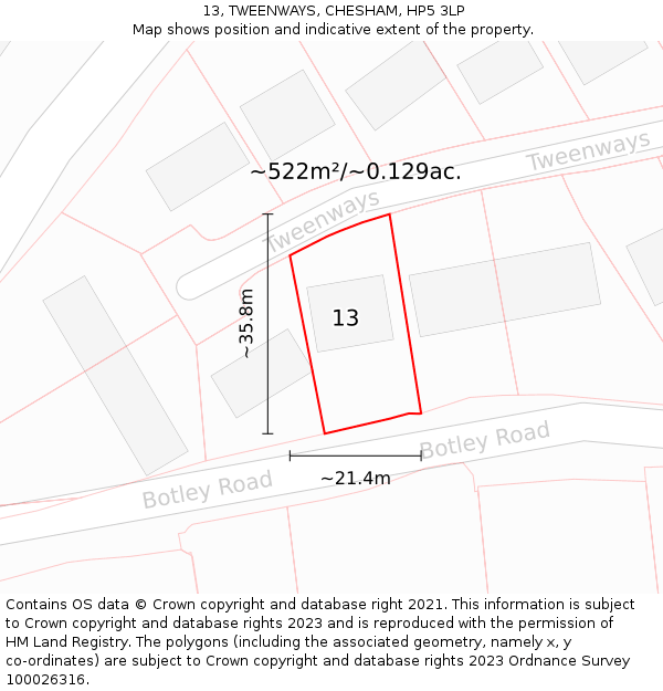 13, TWEENWAYS, CHESHAM, HP5 3LP: Plot and title map