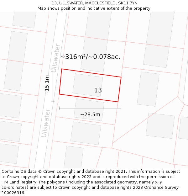 13, ULLSWATER, MACCLESFIELD, SK11 7YN: Plot and title map