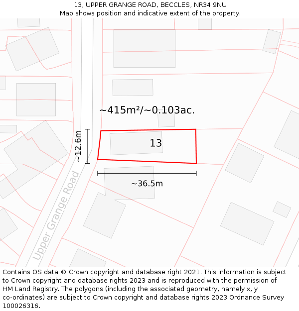 13, UPPER GRANGE ROAD, BECCLES, NR34 9NU: Plot and title map