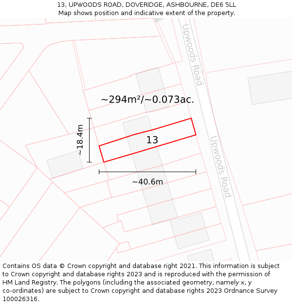13, UPWOODS ROAD, DOVERIDGE, ASHBOURNE, DE6 5LL: Plot and title map