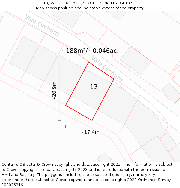 13, VALE ORCHARD, STONE, BERKELEY, GL13 9LT: Plot and title map