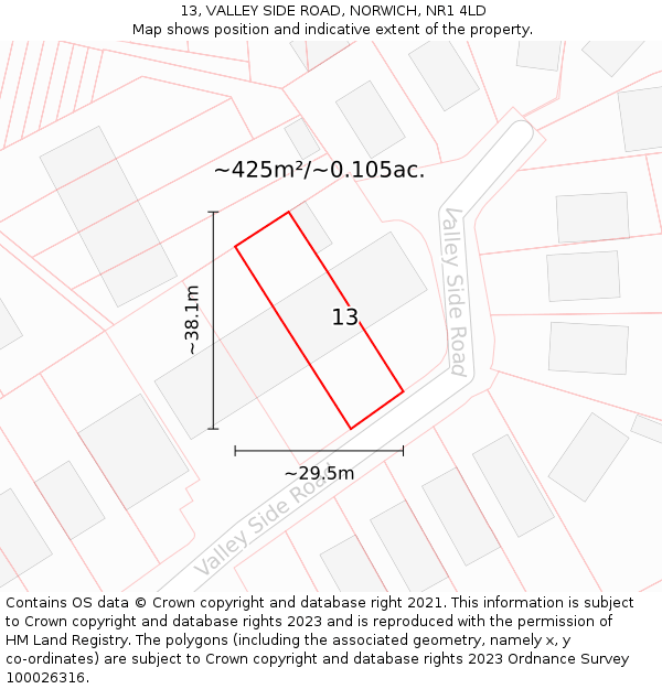 13, VALLEY SIDE ROAD, NORWICH, NR1 4LD: Plot and title map