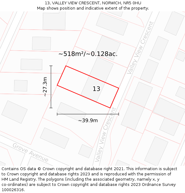 13, VALLEY VIEW CRESCENT, NORWICH, NR5 0HU: Plot and title map