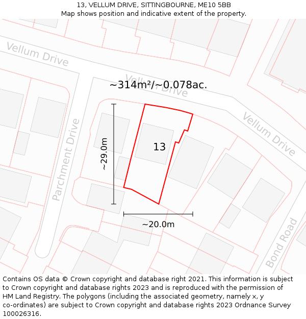 13, VELLUM DRIVE, SITTINGBOURNE, ME10 5BB: Plot and title map