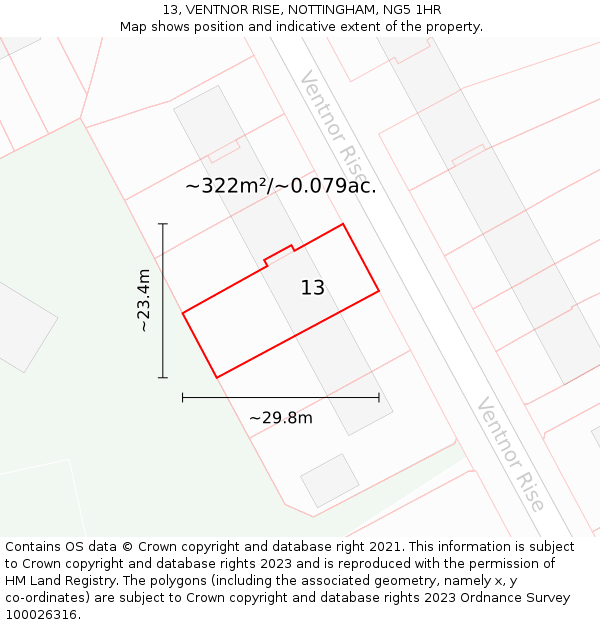 13, VENTNOR RISE, NOTTINGHAM, NG5 1HR: Plot and title map