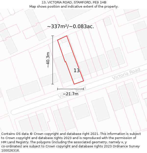 13, VICTORIA ROAD, STAMFORD, PE9 1HB: Plot and title map