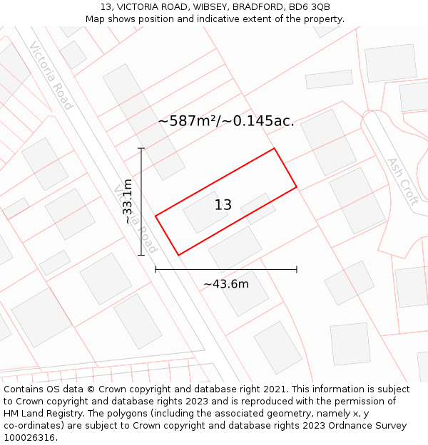 13, VICTORIA ROAD, WIBSEY, BRADFORD, BD6 3QB: Plot and title map
